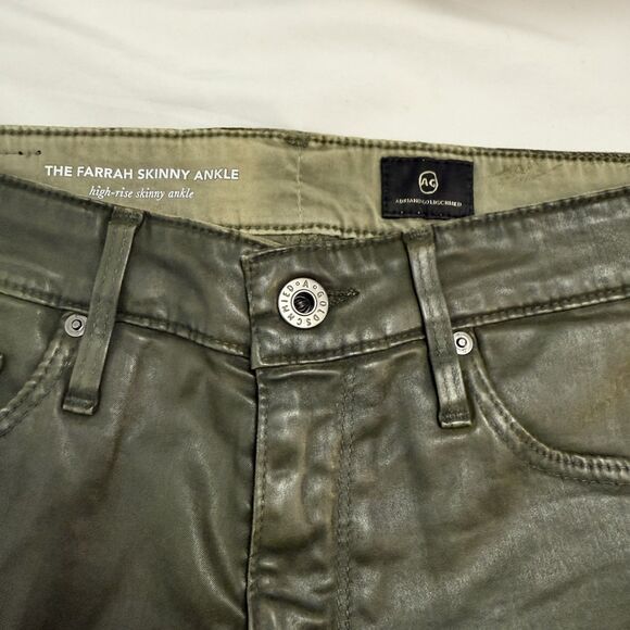 AG Jeans The Farrah Skinny High Rise Waxed Faux Leather 27 Olive Green NEW B27 - Picture 5 of 6
